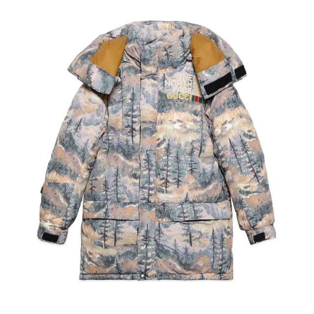 Puff dzsekik Gucci The North Face x Padded Jacket Forest Print Szürke | ‎663921 XAADD 3229