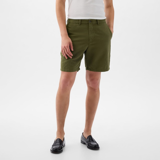 Rövidnadrág GAP Linen Fixed Waist Short Army Jacket Green Zöld | 870594-03