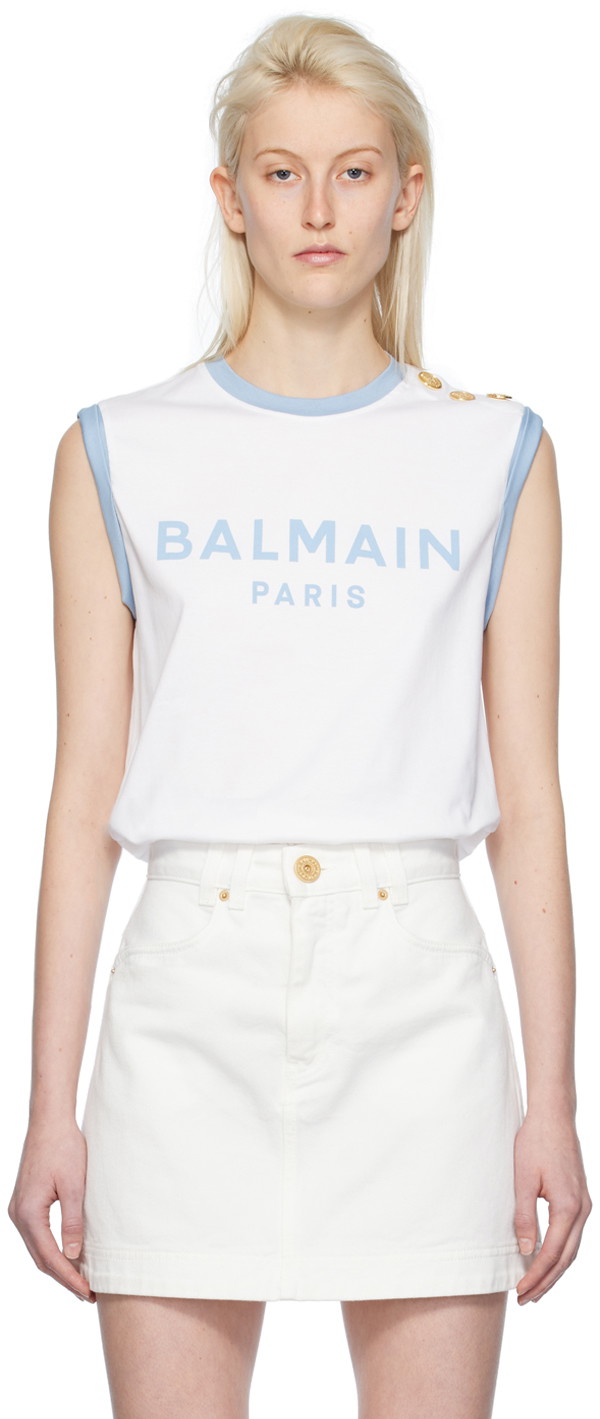 Trikók Balmain Three-Button Tank Top Fehér | CF1ED002BB02