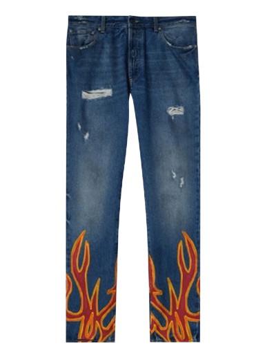 Farmer Palm Angels Burning Regular 5 Pocket Jeans Sötétkék | PMYA012F22DEN0074525