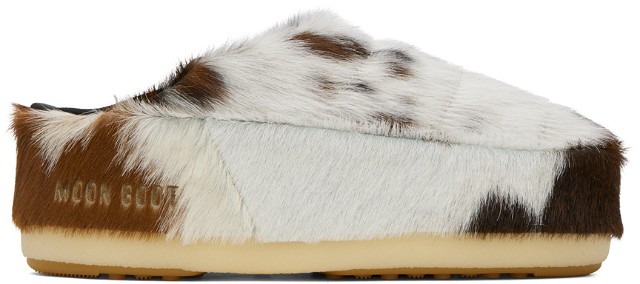 Ruházat Moon Boot Brown & White Mule No Lace Pony Slippers Bézs | 14602700
