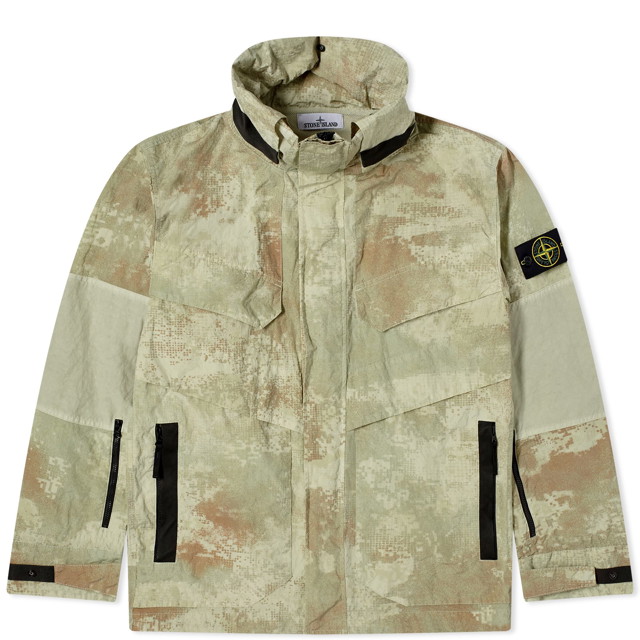 Dzsekik Stone Island Grid Camo Hooded Jacket Zöld | 8015438E1-V0091