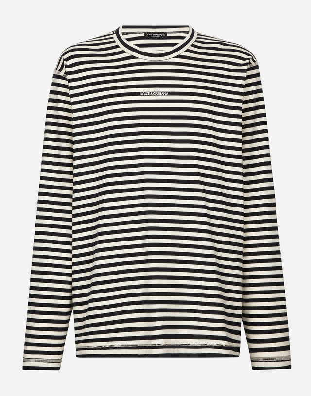 Póló Dolce & Gabbana Long-sleeved Striped T-shirt With Logo Szürke | G8RK8TG7K3PS9000