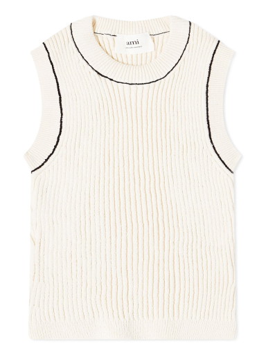 Pulóver AMI Ribbed Sleeveless Vest Fehér | FKS712-KN0007-168