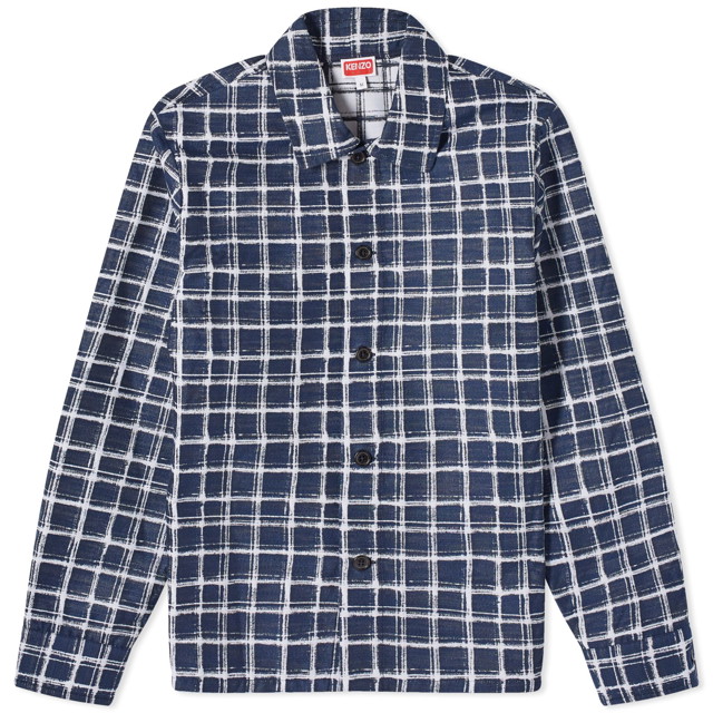 Ing KENZO Check Jacquard Overshirt Sötétkék | FE55CH5269JK-77