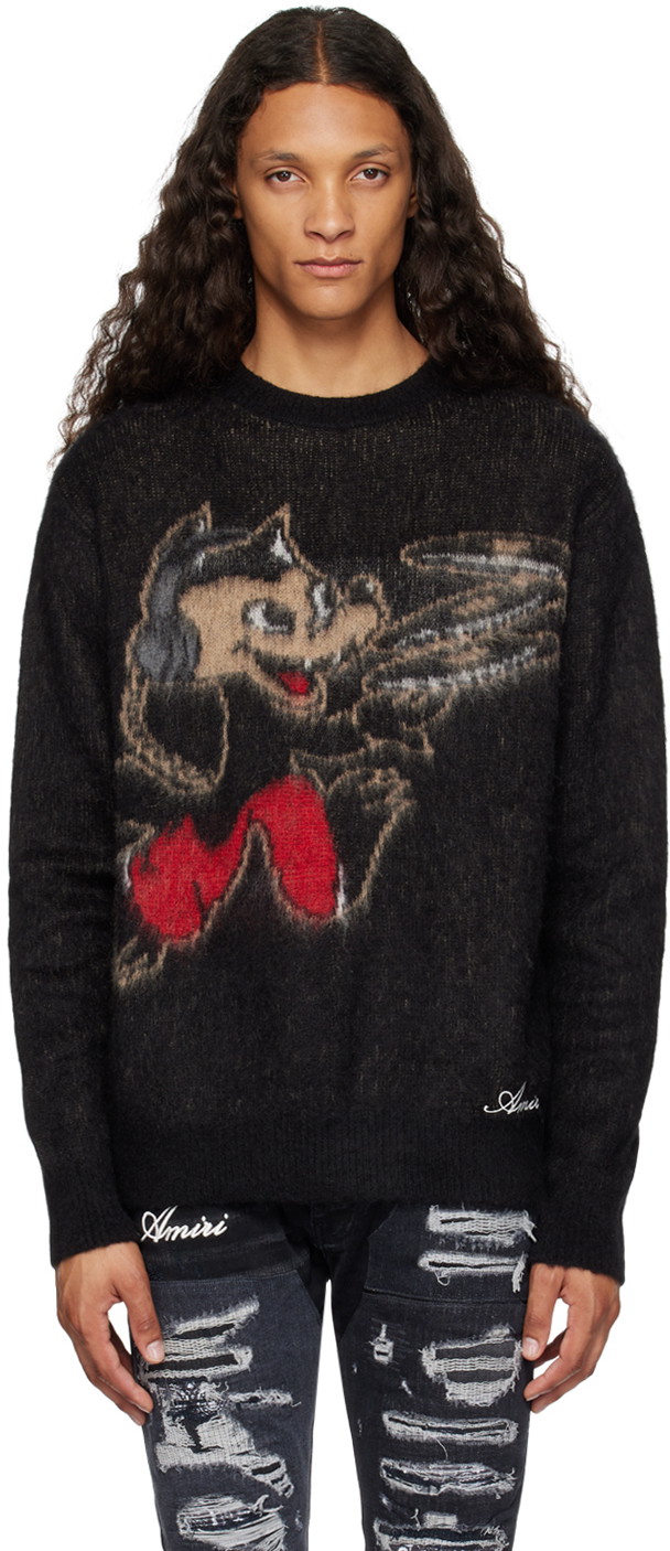 Pulóver AMIRI Record Wolf Sweater Fekete | AW23MKL047-001