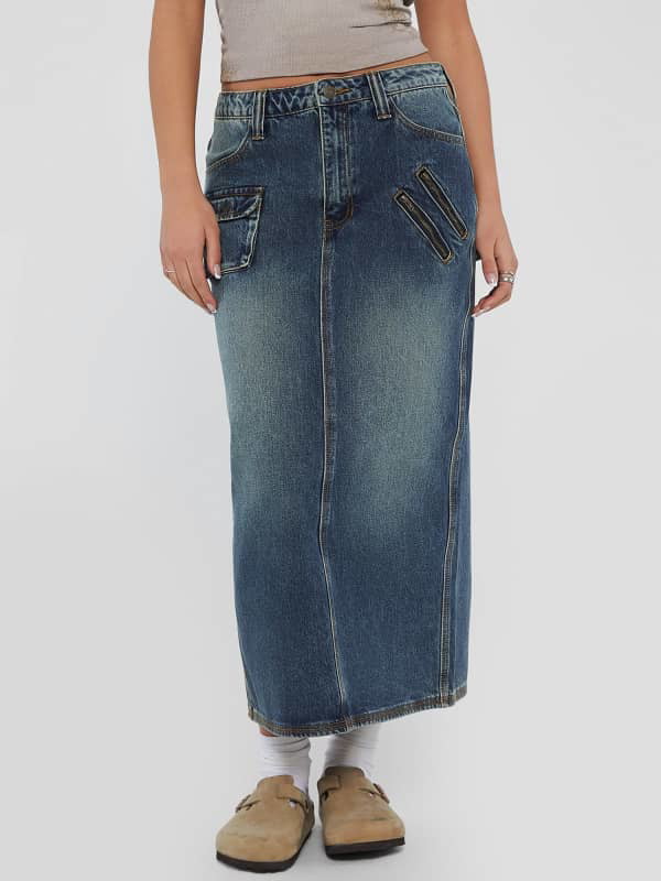 Rövidnadrág GUESS Originals Long Cargo Denim Skirt Kék | W4GG60D4XY0