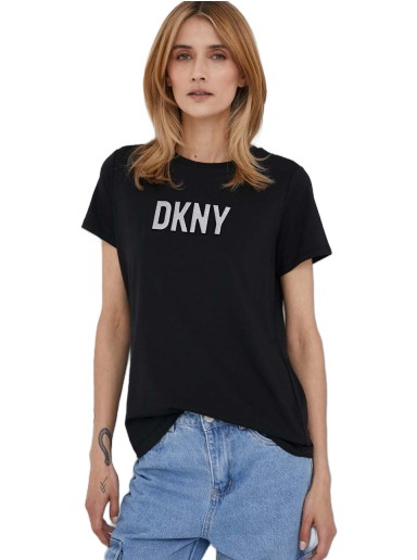 Póló DKNY Glitter Logo Embellished T-Shirt Fekete | P03ZBDNA
