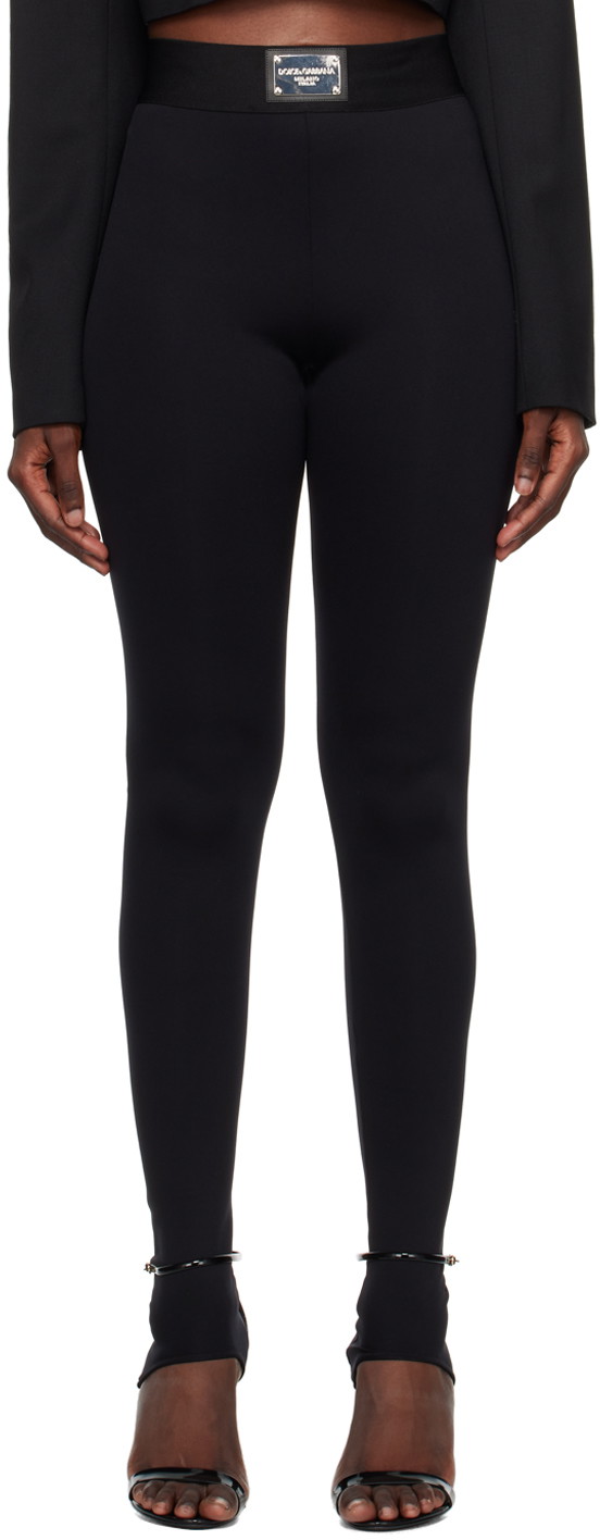 Leggings Dolce & Gabbana Black Plaque Leggings Fekete | FTCY0TGDBVN