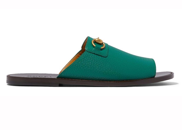 Sneakerek és cipők Gucci Horsebit Leather Flat Slides Green Zöld | 723624 18A00 3120