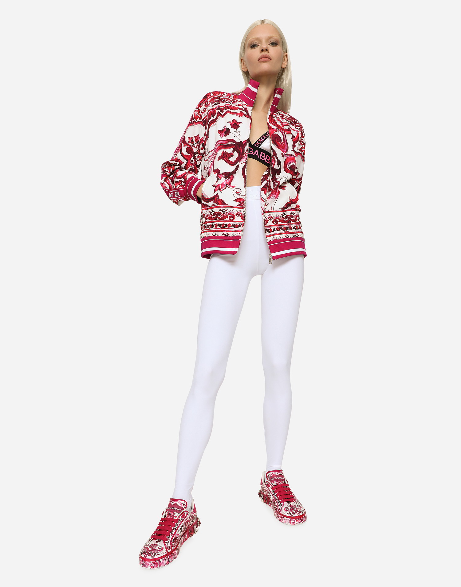 Sweatshirt Dolce & Gabbana Zip-up Cady Sweatshirt With Majolica Print 
Piros | F9Q75TFPIAHH63TN, 1