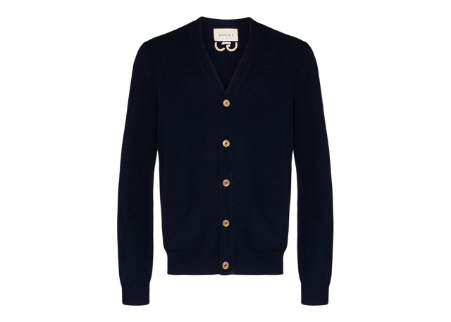 Pulóver Gucci GG Embroidered Logo Cardigan Navy Sötétkék | 599866XKA5B4440