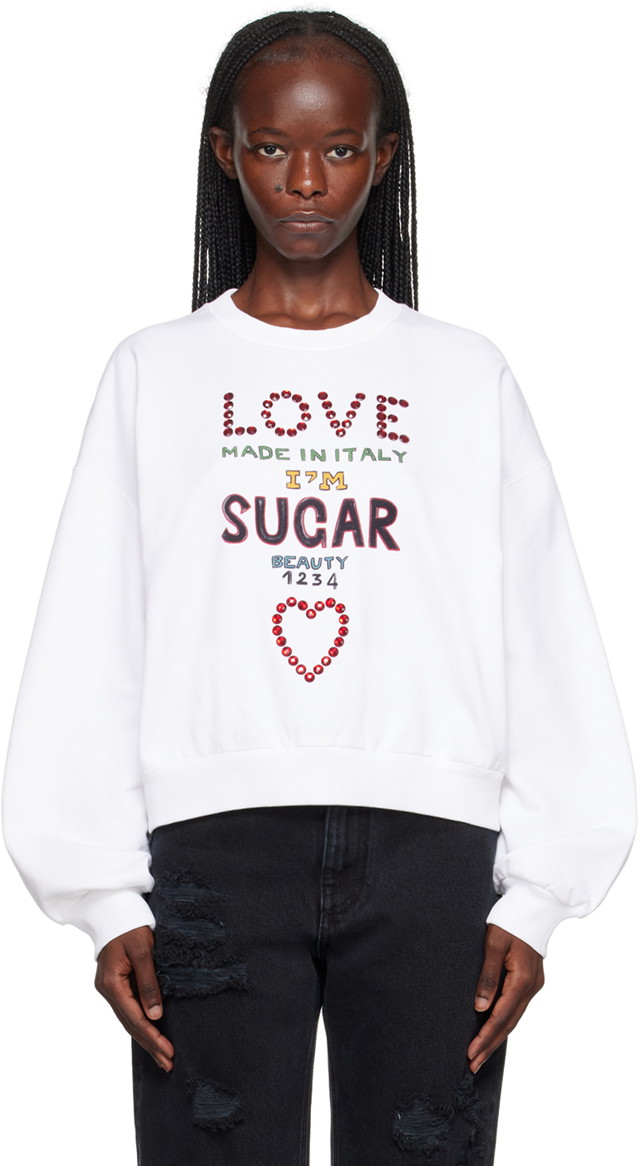 Sweatshirt Dolce & Gabbana White Crystal-Cut Sweatshirt Fehér | F9Q92Z GDBT3