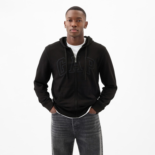 Sweatshirt GAP French Terry Fullzip Logo Hoodie True Black Fekete | 868454-00