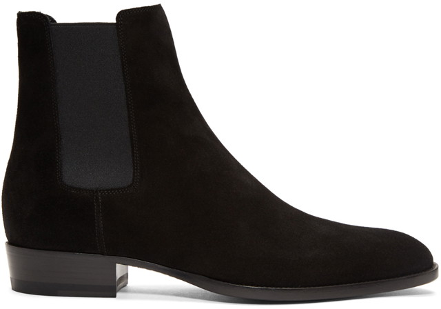 Ruházat Saint Laurent Black Suede Wyatt Chelsea Boots Fekete | 443208BT300