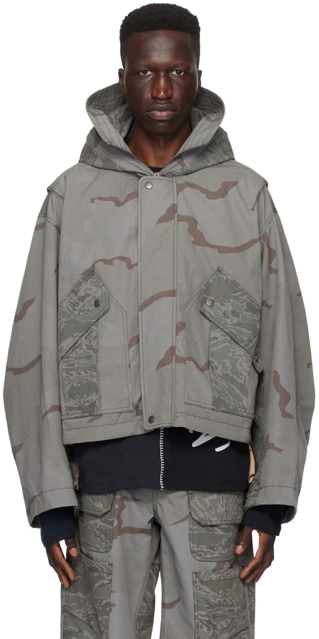 Dzsekik Marine Serre Regenerated Camo Jacket Szürke | MJA044 DWOV0017