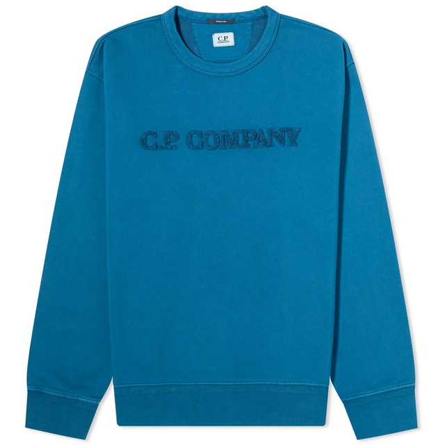 Sweatshirt C.P. Company Cotton Diagonal Fleece Logo Sweatshirt Kék | CMSS096A-110044R-848