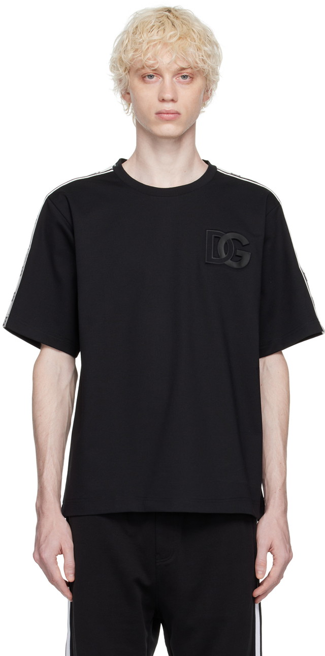 Póló Dolce & Gabbana Black Embossed T-Shirt Fekete | G8ON5ZFUGK4