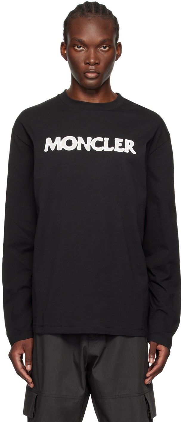 Póló Moncler Black Logo Appliqué Long Sleeve T-Shirt Fekete | J20918D0000489AJS