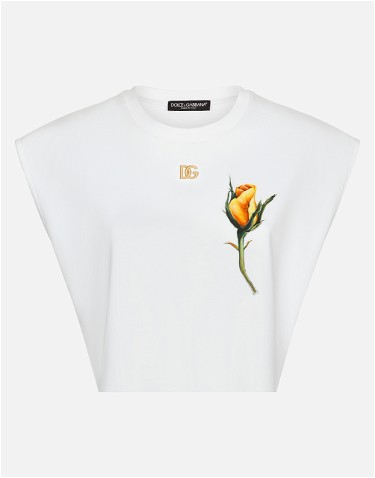Póló Dolce & Gabbana Cropped Jersey T-shirt With Dg Logo And Rose-embroidered Patch Fehér | F8U68ZG7G9AW0800, 0