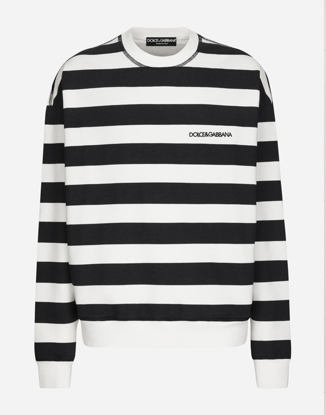 Sweatshirt Dolce & Gabbana Striped Round-neck Sweatshirt With Marina Print Fekete | G9AVOZG7LIYS9000