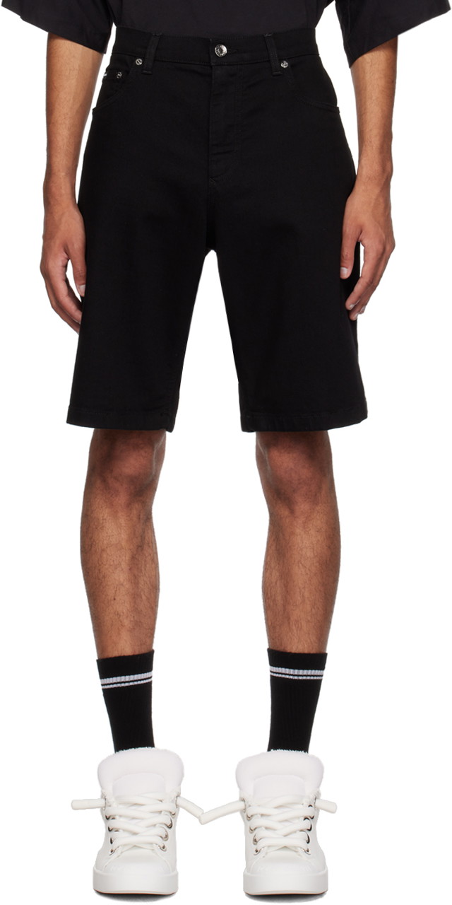 Rövidnadrág Dolce & Gabbana Black Plaque Denim Shorts Fekete | GWNXADG8GW6