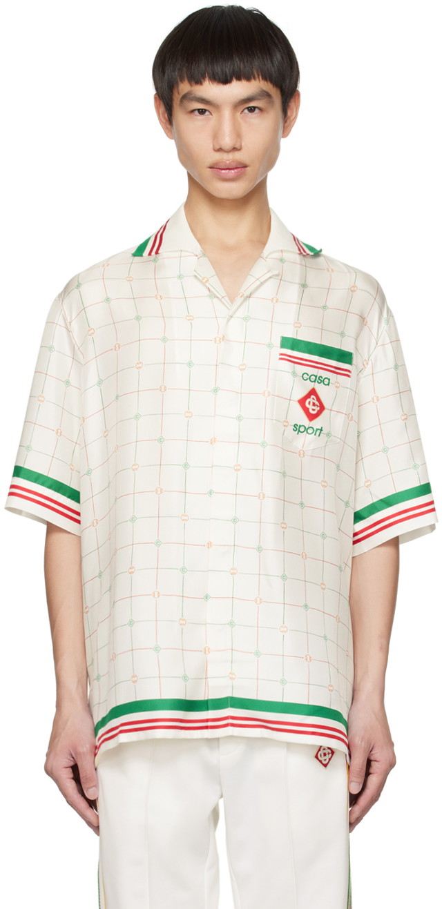 Ing Casablanca Tennis Club Check Shirt Fehér | MS23-SH-014-02 SILK TWILL TENNIS