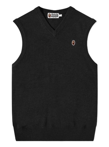 Pulóver BAPE Ape Head One Point Knit Vest Black Fekete | 001KNJ301002M-BLK