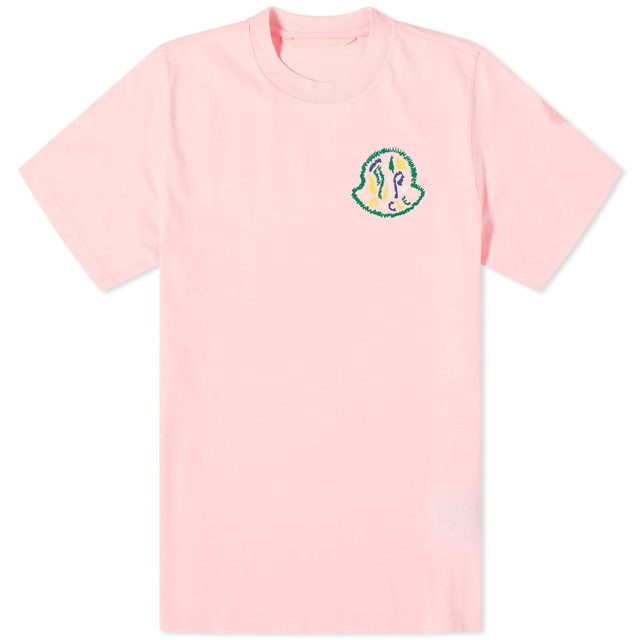 Póló Moncler Men's Embroidered Logo T-Shirt Pink Bézs | 8C000-17-8390T-506
