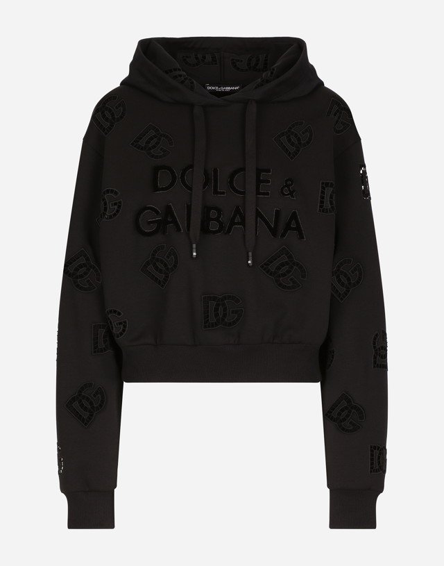 Sweatshirt Dolce & Gabbana Jersey Hoodie With Cut-out And Dg Logo Fekete | F9P36ZGDB9TN0000