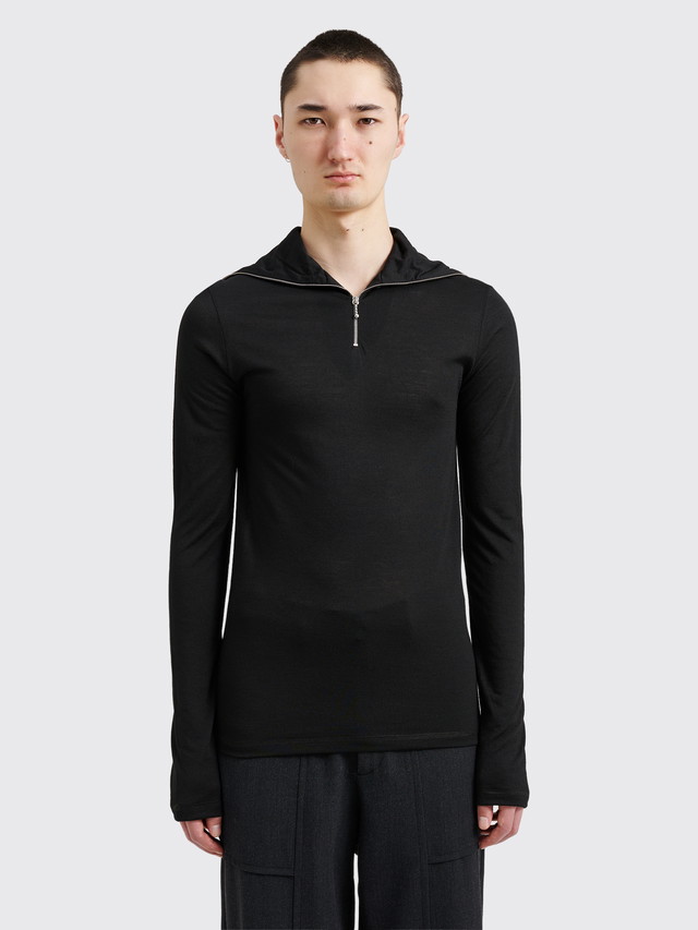 Póló Jil Sander Technical Wool Half Zip T-shirt Fekete | J47GC0021 J70021 001