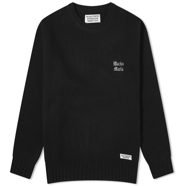 Pulóver WACKO MARIA Crew Neck Knitted Jumper Fekete | 23FW-WMK-KN02-BLK