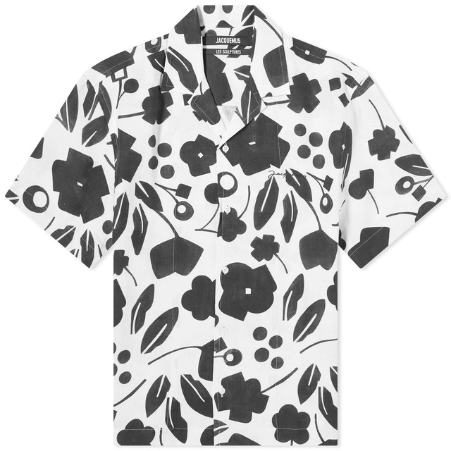 Ing Jacquemus Jean Cubic Flowers Vacation Shirt in Black/White Fekete | 21H245SH201-1050-1HC