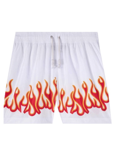 Fürdőruha Palm Angels Burning Flames Print Swim Short Fehér | PMFA011F22FAB0010125