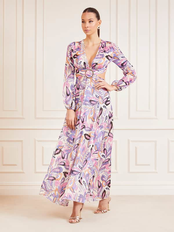 Ruha GUESS Marciano Paisley Lurex Print Long Dress Rózsaszín | 4GGK927066A