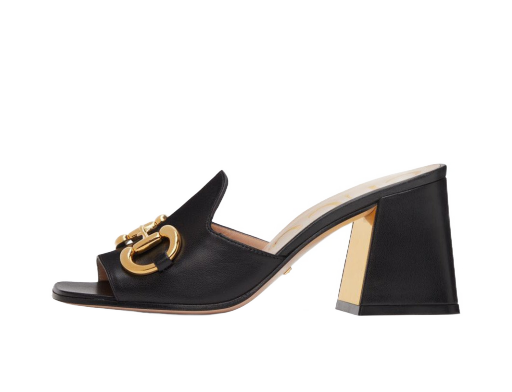 Sneakerek és cipők Gucci Horsebit Heeled Sandals "Black" Fekete | 655412 BKO00