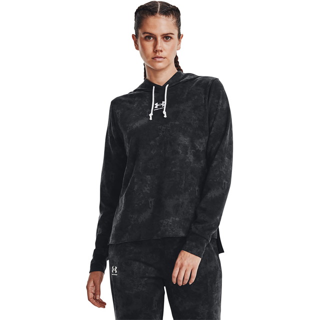 Sweatshirt Under Armour Rival Terry Print Hoodie Black Fekete | 1373035-001