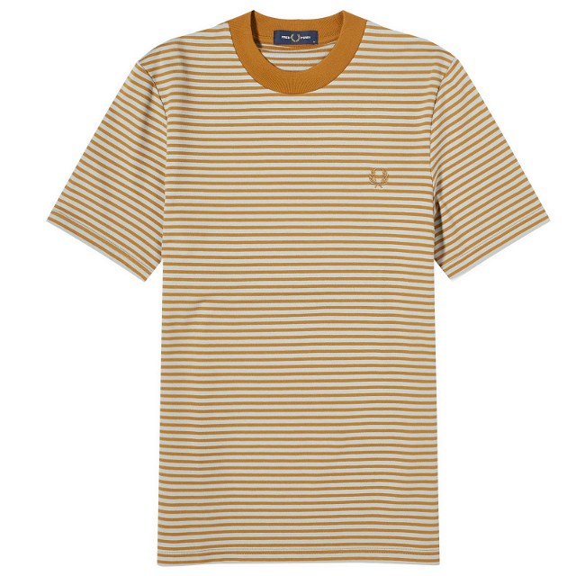 Póló Fred Perry Men's Fine Stripe Heavyweight T-Shirt in Dark Caramel/Silver Blue, Size Small | END. Clothing Bézs | M6581-V39