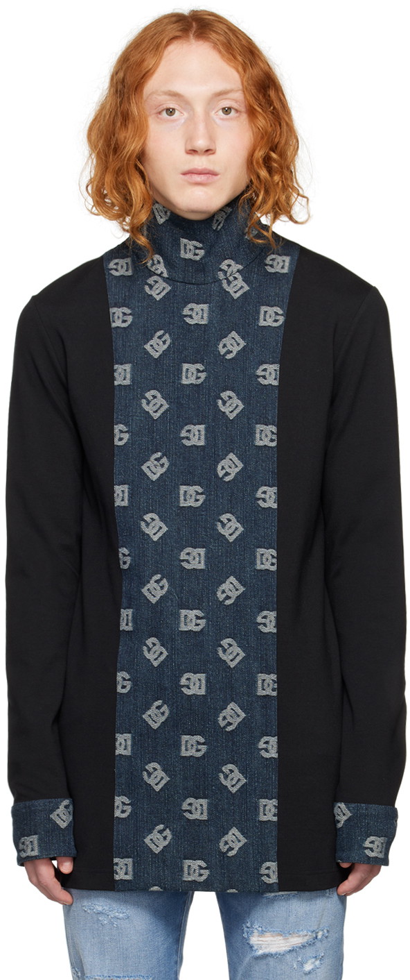 Pulóver Dolce & Gabbana Black & Blue Paneled Turtleneck Kék | G8PA4TGF343