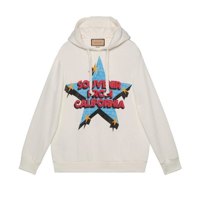 Sweatshirt Gucci Souvenir From California Printed Hoodie White Bézs | 615061 XJEG6 9095