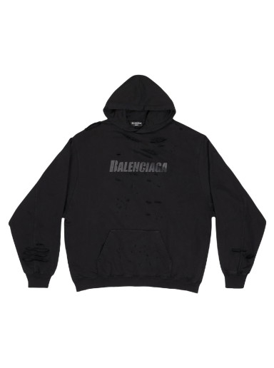 Sweatshirt Balenciaga Caps Destroyed Oversize Fit Hoodie Fekete | 659403TKVB61781