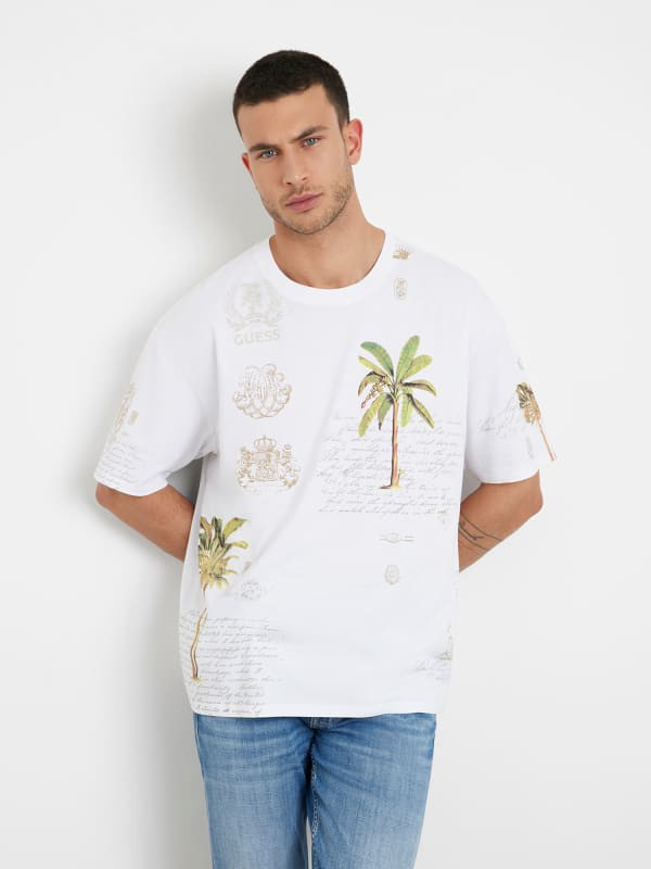 Póló GUESS All Over Print T-Shirt Fehér | M4YI0HK9RM1