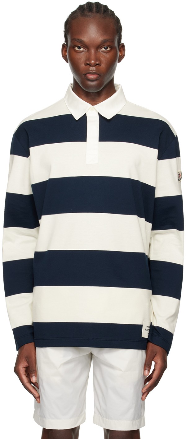 Pólóingek Moncler White & Navy Striped Polo Sötétkék | J20918B0000189ANC