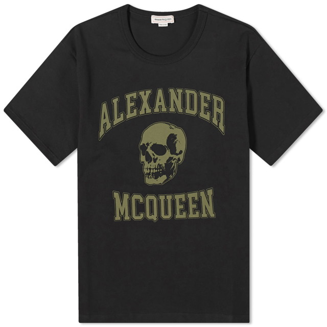 Póló Alexander McQueen Varsity Skull Logo T-Shirt Fekete | 759442QTAAW-0519