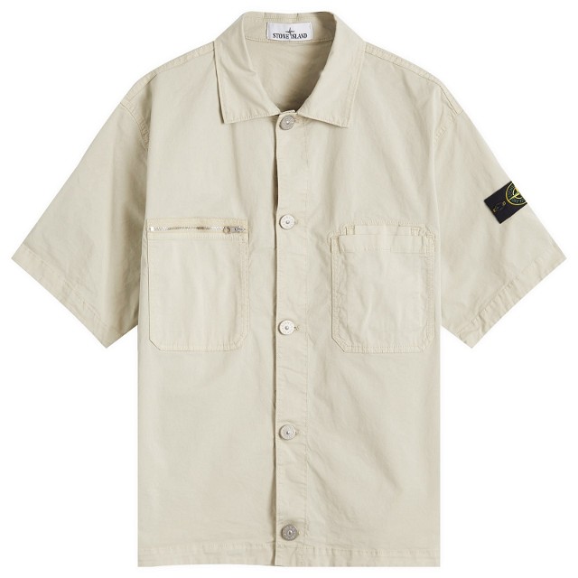 Ing Stone Island Stretch-TC Garment Dyed Short Sleeve Overshirt Bézs | 811512410-V0097