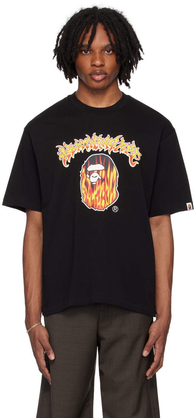 Póló BAPE BAPE Black Mad Flame Ape Head T-Shirt Fekete | 001TEK301320M