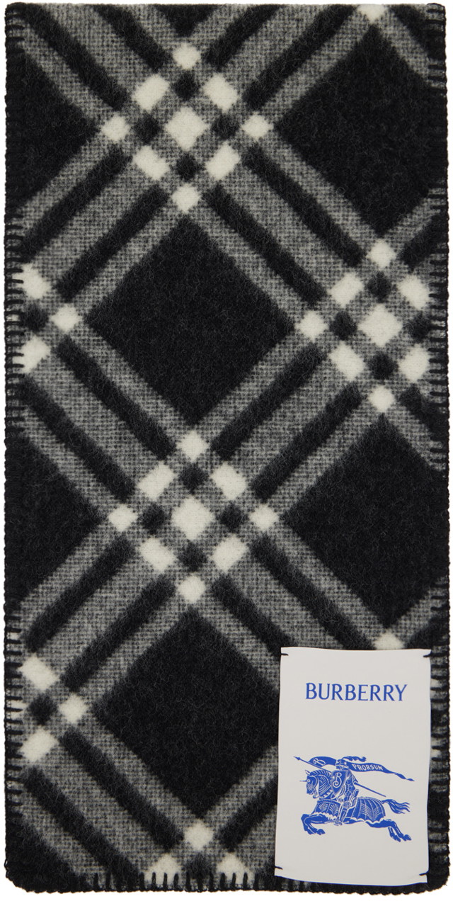 Sálak és kendők Burberry Check Wool Scarf Black / Off-White Fekete | 8079246