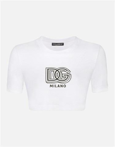 Crop topok Dolce & Gabbana Cropped Jersey T-shirt With Dg Lettering Fehér | F8U78TGDB6TW0800, 3