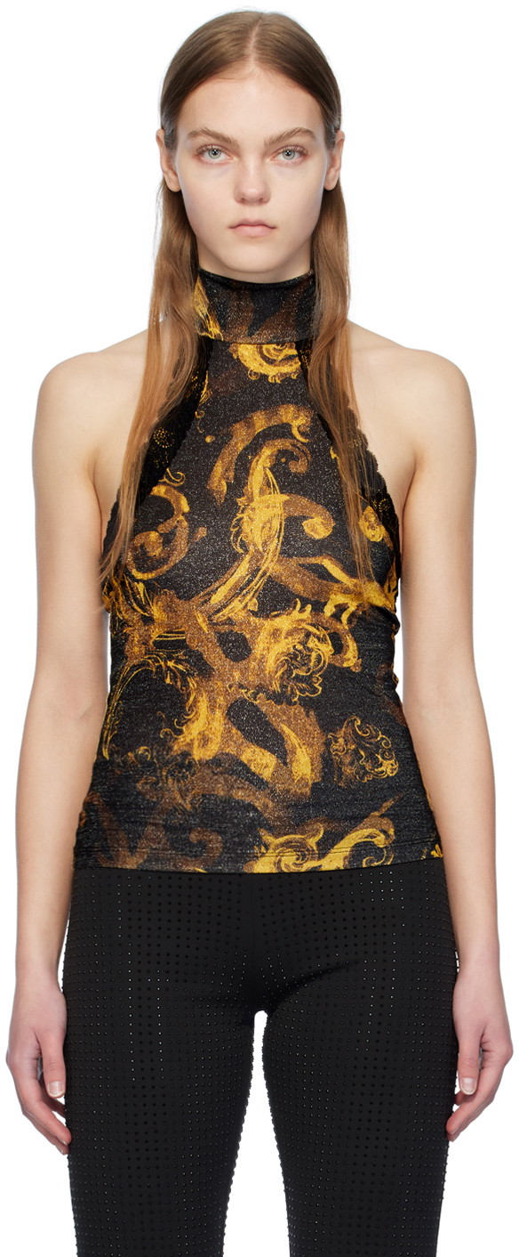 Trikók Versace Jeans Couture Black Watercolor Couture Camisole Fekete | E76HAM6A1_EJS347