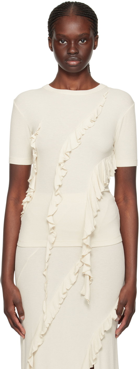 Póló Acne Studios Ruffle T-Shirt Bézs | AL0400-